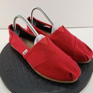 Toms Women's Classic Slip On Flat Shoes Red Canvas Size 9.5 US